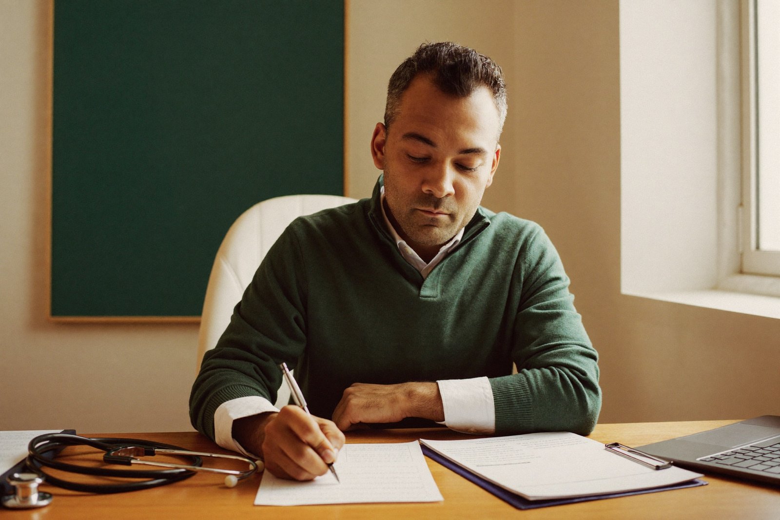 Consultation room with Dr. Aarav Mehta at his desk